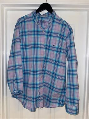 Vineyard Vines Pastel Plaid Button-Down on The Go Performance Shirt